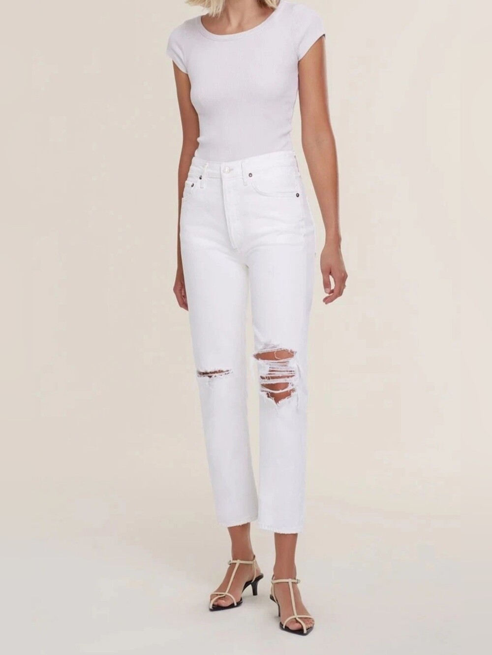 Agolde Riley High-Rise Straight Crop Jeans White Size 27